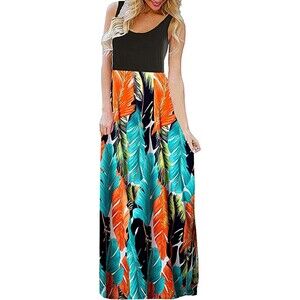Blue Time Floral Printed Long Maxi Dress Sz L